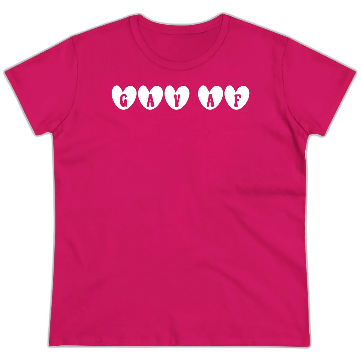 Five white hearts on gray background spelling GAY AF with bold letters - gay af pride hearts design in Heliconia