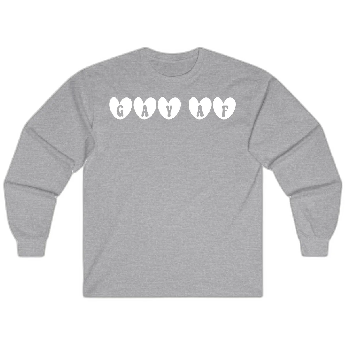 Five white hearts on gray background spelling GAY AF with bold letters - gay af pride hearts design in Sport Grey