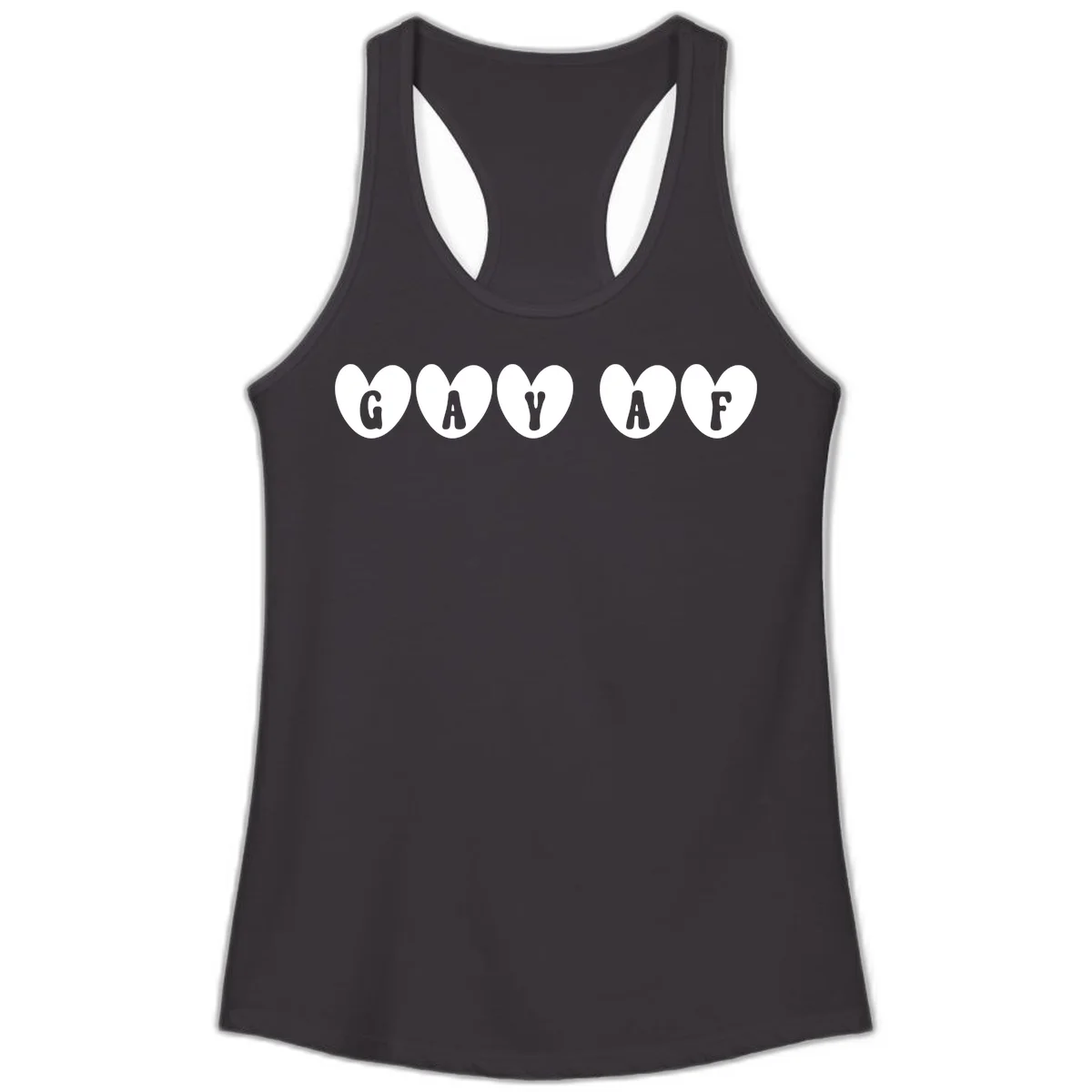 Five white hearts on gray background spelling GAY AF with bold letters - gay af pride hearts design in Black