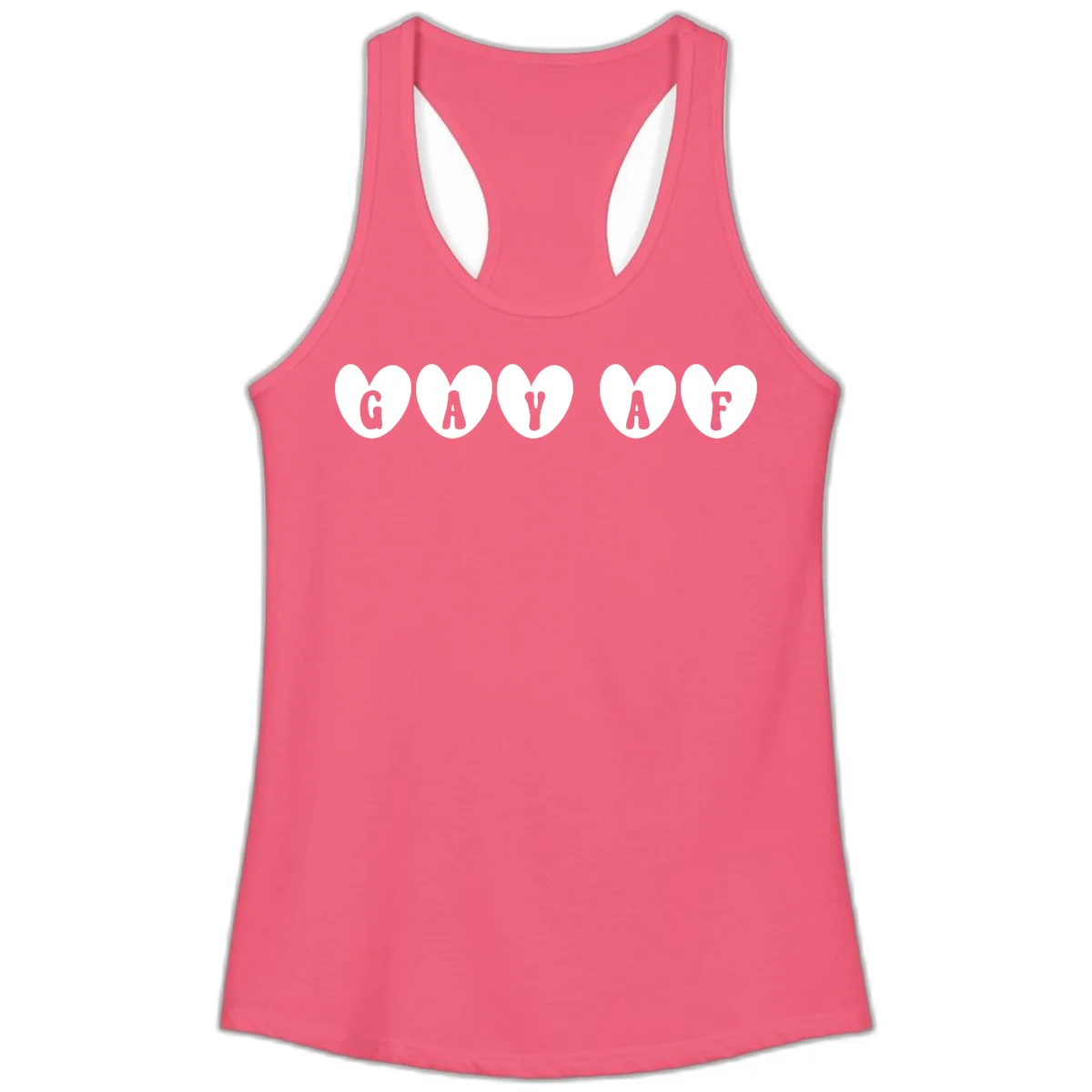 Five white hearts on gray background spelling GAY AF with bold letters - gay af pride hearts design in Hot Pink