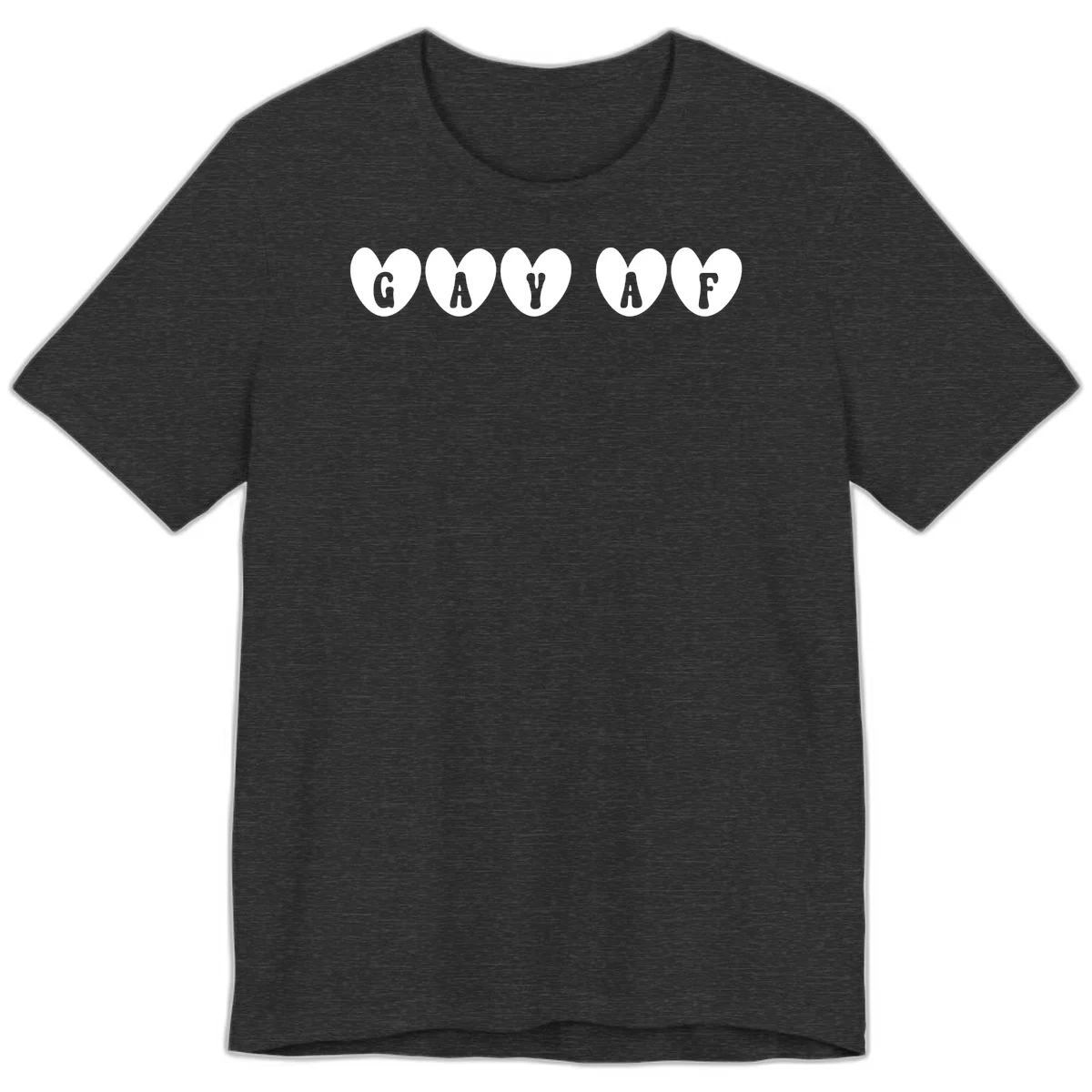 Five white hearts on gray background spelling GAY AF with bold letters - gay af pride hearts design in Dark Grey Heather