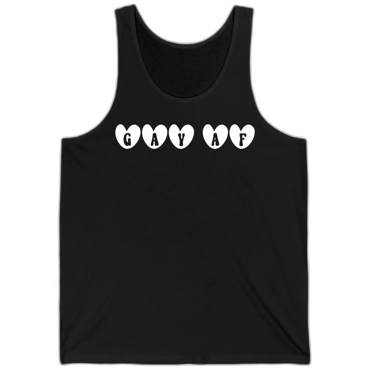 Five white hearts on gray background spelling GAY AF with bold letters - gay af pride hearts design in Black