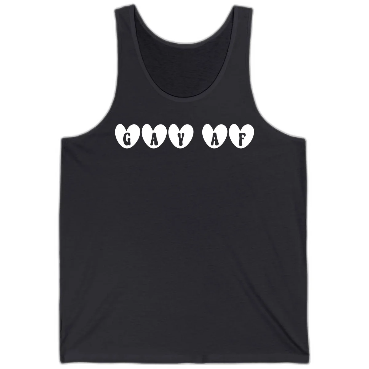 Five white hearts on gray background spelling GAY AF with bold letters - gay af pride hearts design in Dark Grey