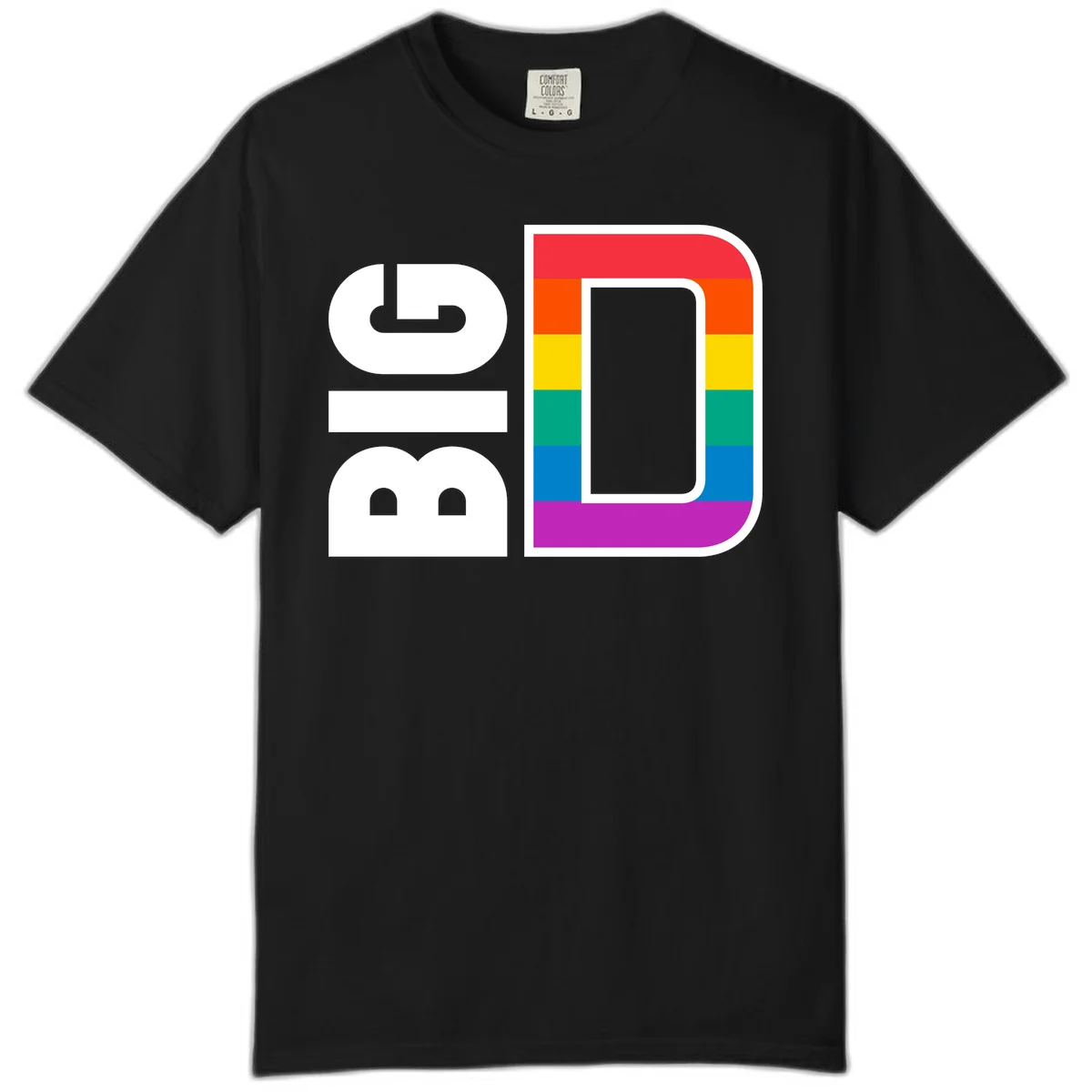 Rainbow pride flag design with rounded rectangle frame featuring red, orange, yellow, green, teal, blue, and purple stripes in Black