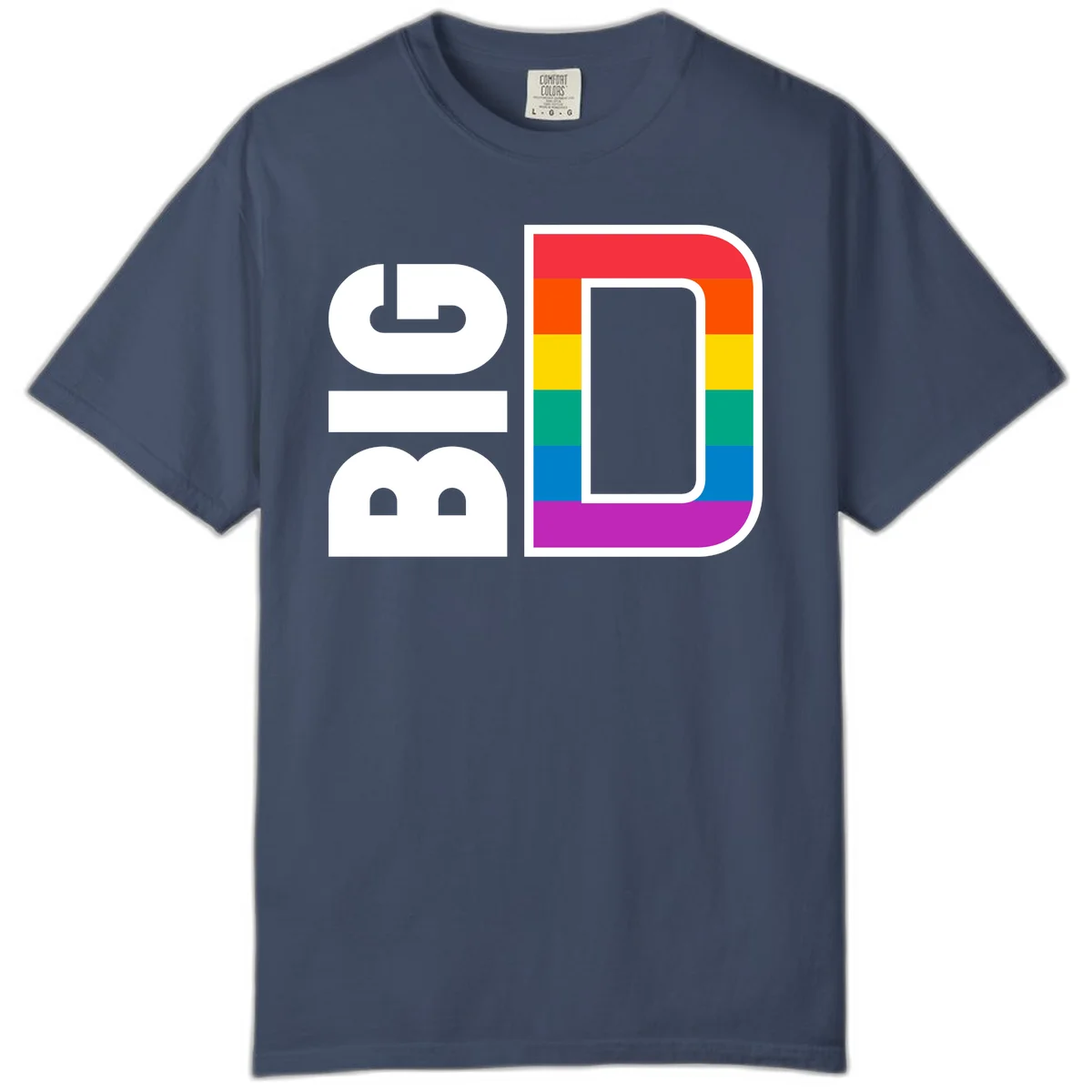 Rainbow pride flag design with rounded rectangle frame featuring red, orange, yellow, green, teal, blue, and purple stripes in Midnight