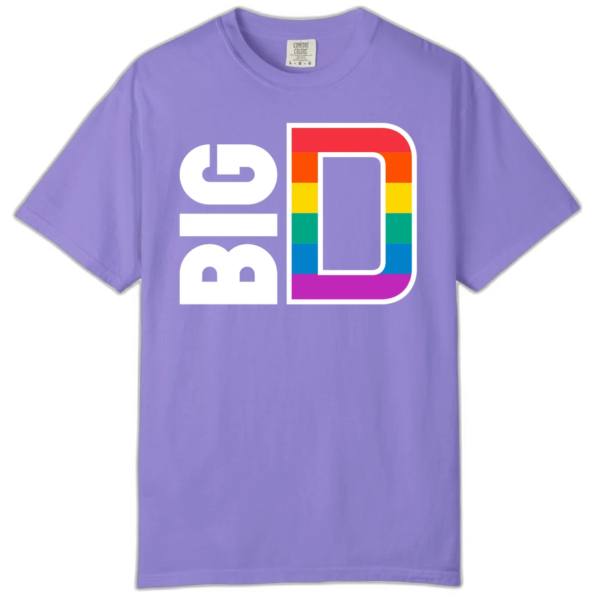 Rainbow pride flag design with rounded rectangle frame featuring red, orange, yellow, green, teal, blue, and purple stripes in Violet