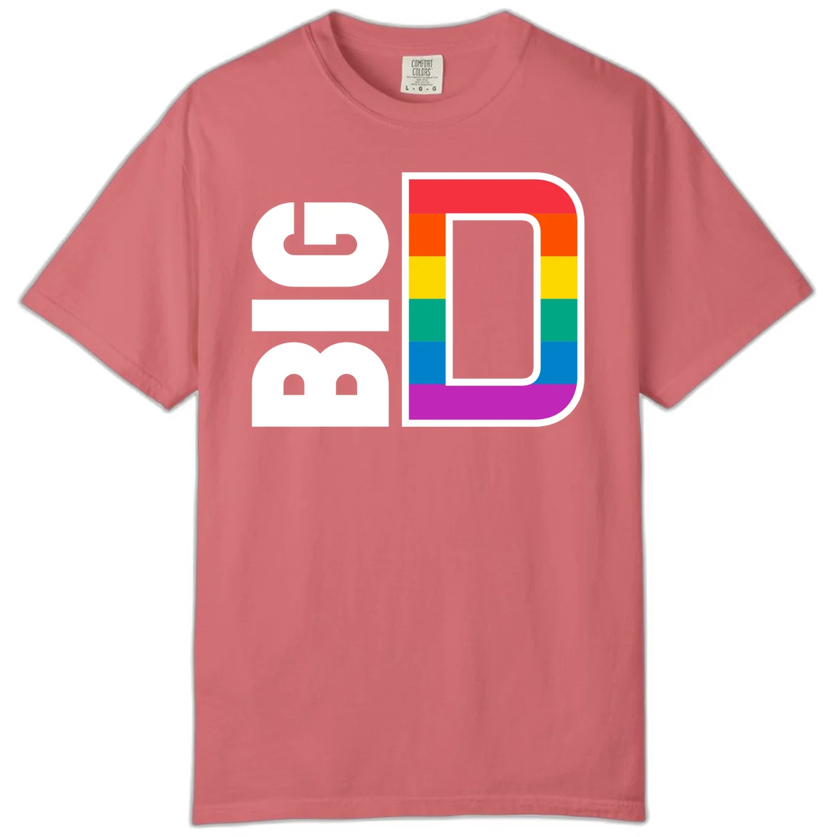 Rainbow pride flag design with rounded rectangle frame featuring red, orange, yellow, green, teal, blue, and purple stripes in Watermelon