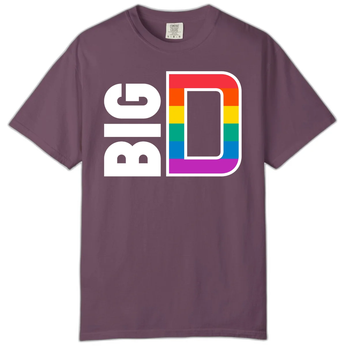 Rainbow pride flag design with rounded rectangle frame featuring red, orange, yellow, green, teal, blue, and purple stripes in Berry