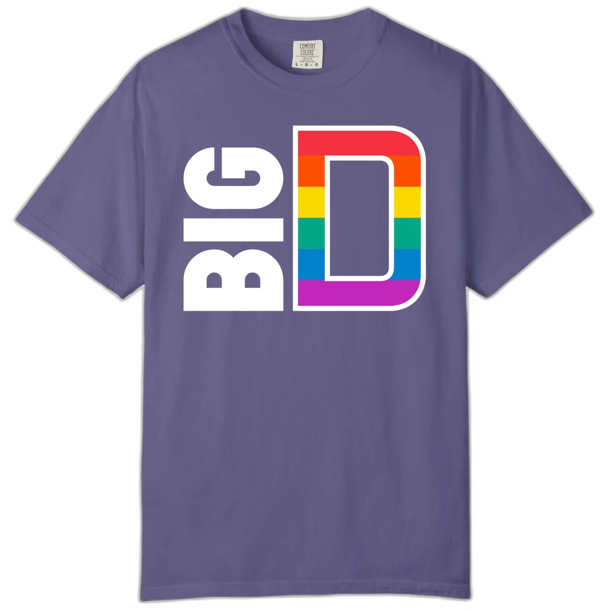 Rainbow pride flag design with rounded rectangle frame featuring red, orange, yellow, green, teal, blue, and purple stripes in Grape