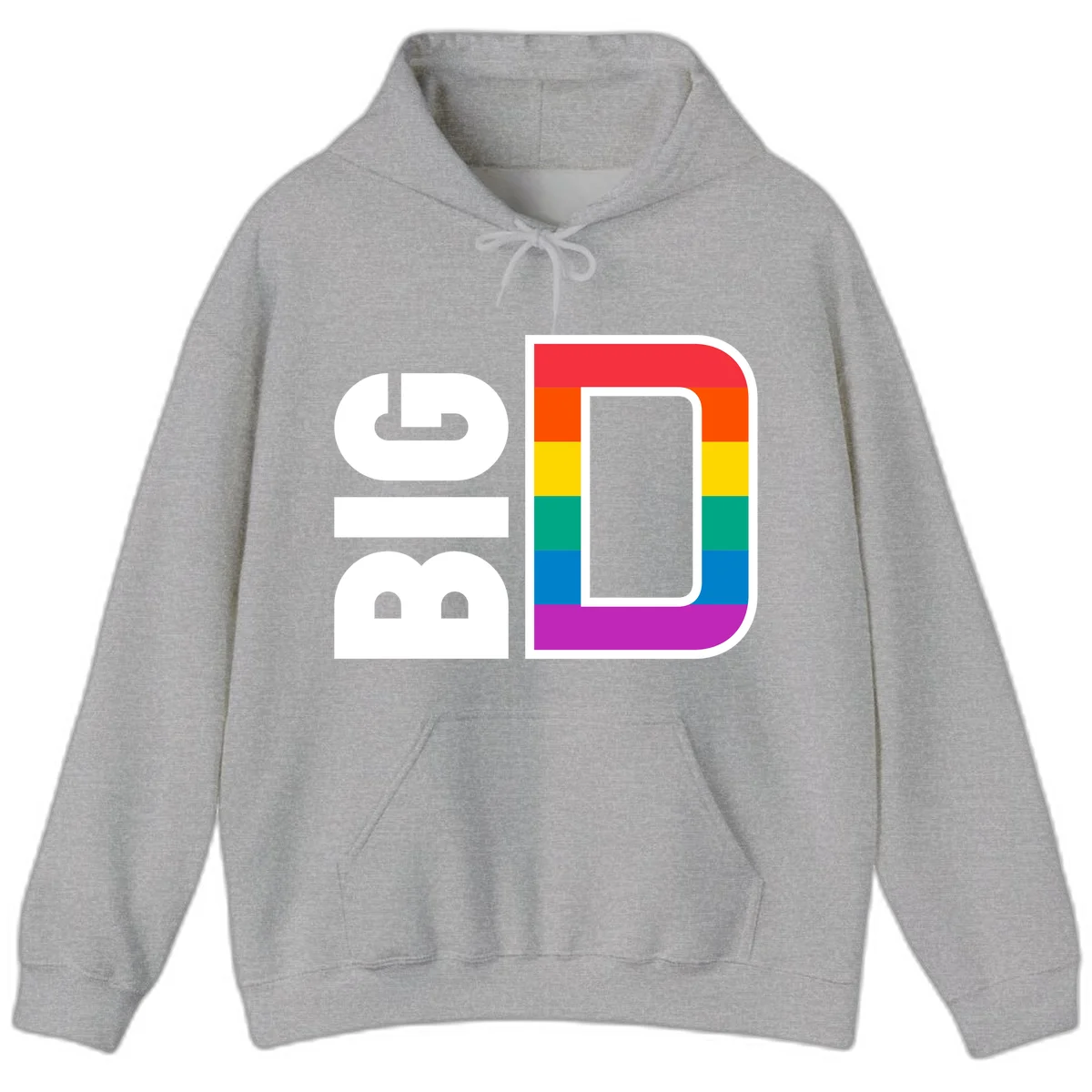 Rainbow pride flag design with rounded rectangle frame featuring red, orange, yellow, green, teal, blue, and purple stripes in Sport Grey