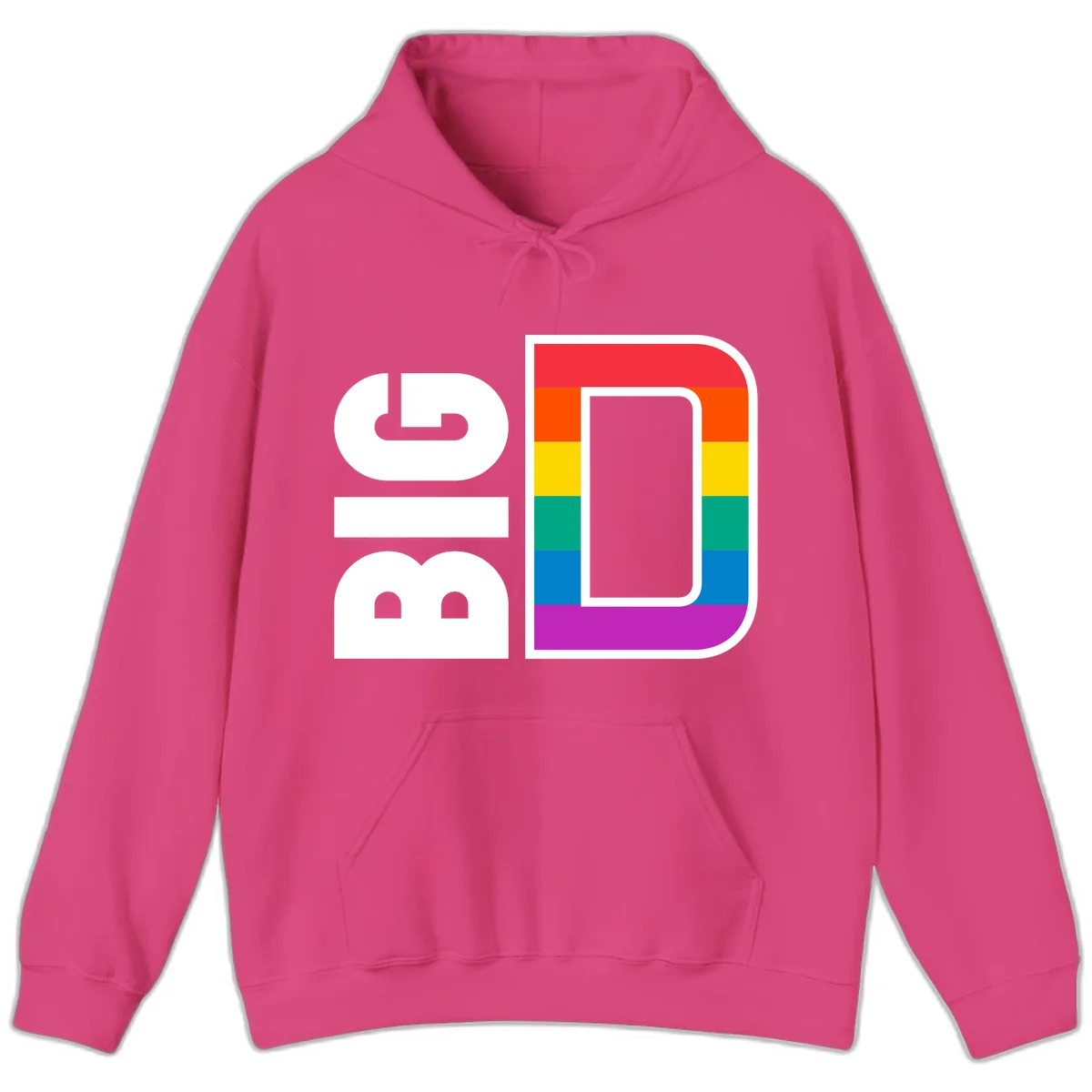 Rainbow pride flag design with rounded rectangle frame featuring red, orange, yellow, green, teal, blue, and purple stripes in Heliconia