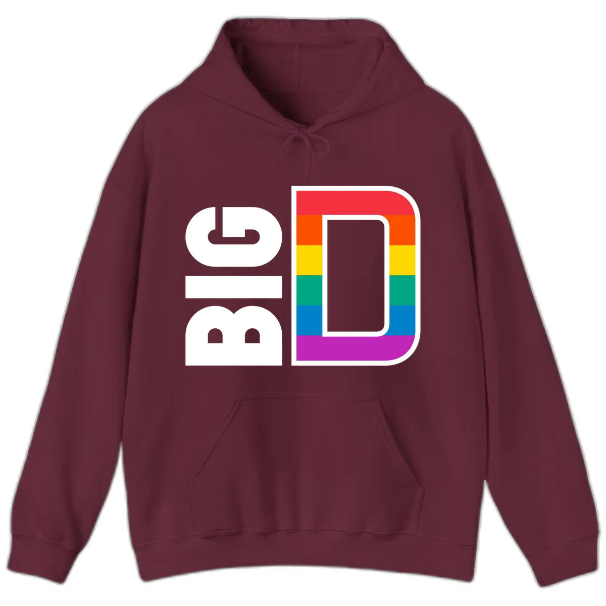 Rainbow pride flag design with rounded rectangle frame featuring red, orange, yellow, green, teal, blue, and purple stripes in Maroon