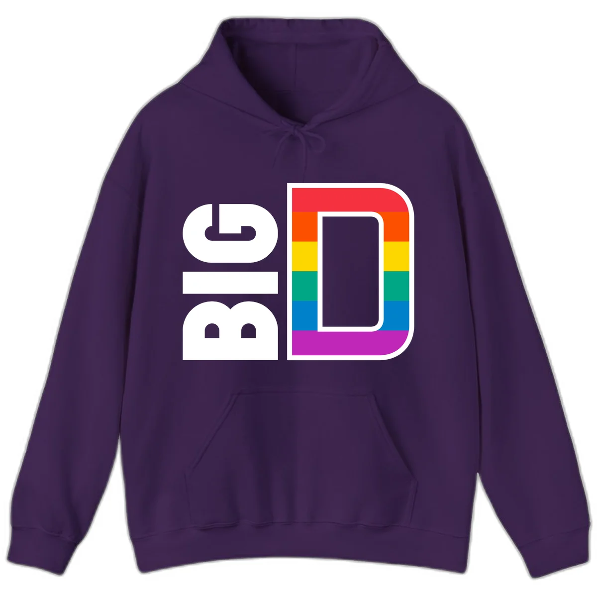 Rainbow pride flag design with rounded rectangle frame featuring red, orange, yellow, green, teal, blue, and purple stripes in Purple