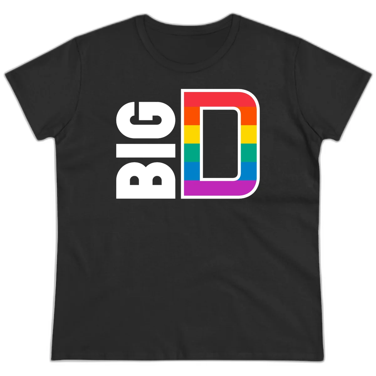 Rainbow pride flag design with rounded rectangle frame featuring red, orange, yellow, green, teal, blue, and purple stripes in Black