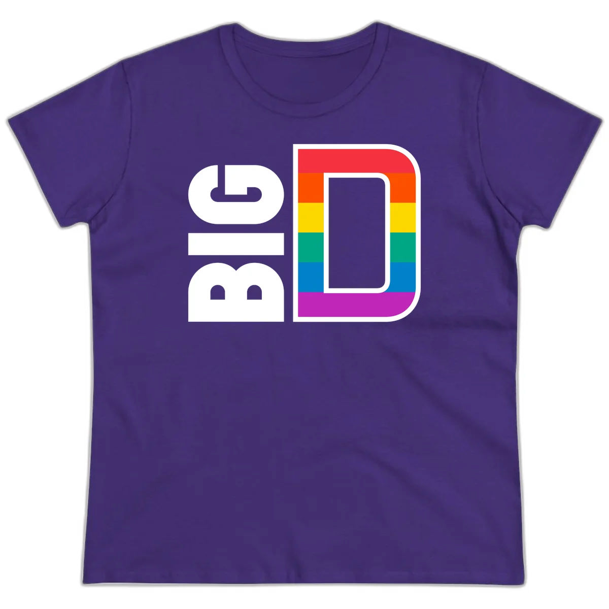 Rainbow pride flag design with rounded rectangle frame featuring red, orange, yellow, green, teal, blue, and purple stripes in Purple