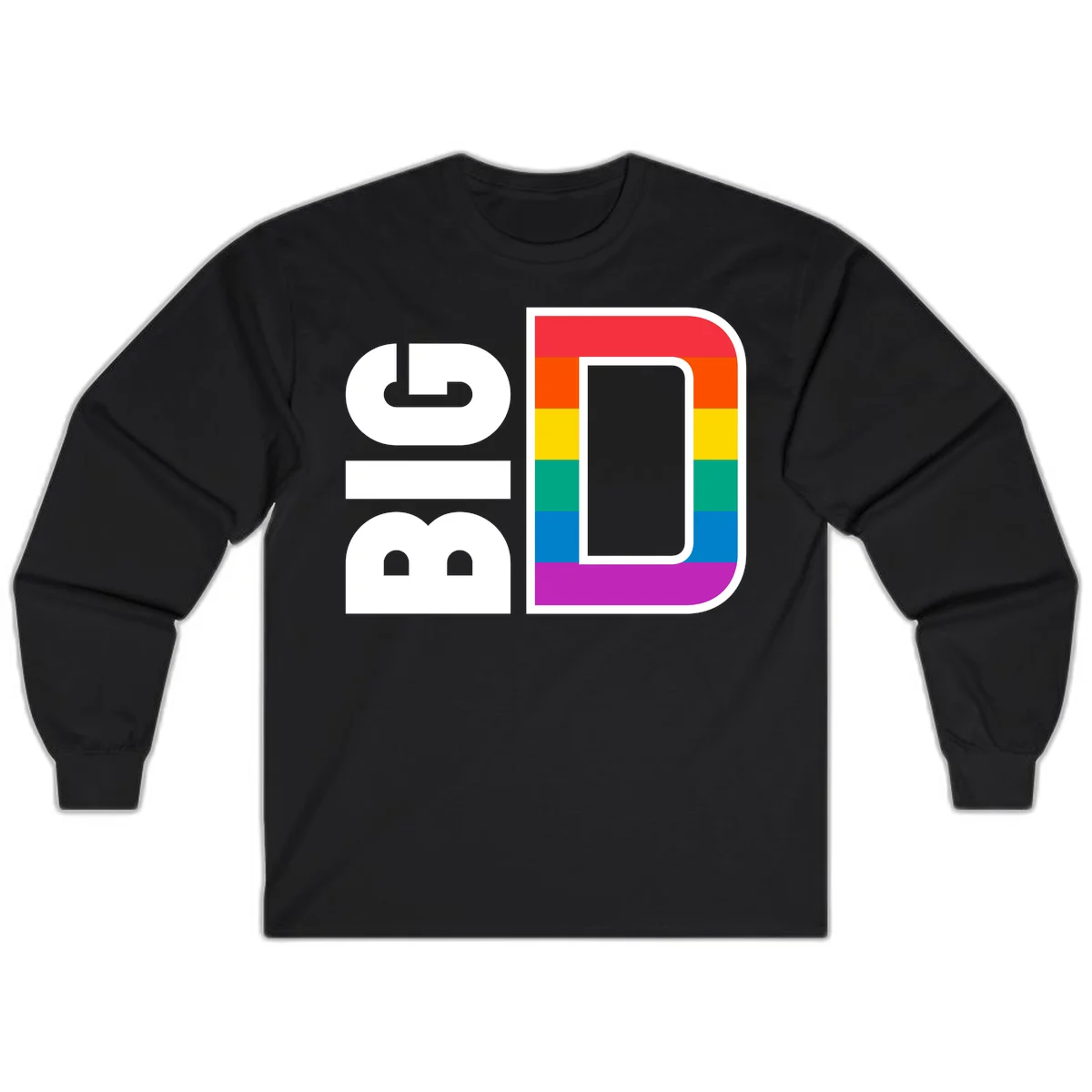 Rainbow pride flag design with rounded rectangle frame featuring red, orange, yellow, green, teal, blue, and purple stripes in Black