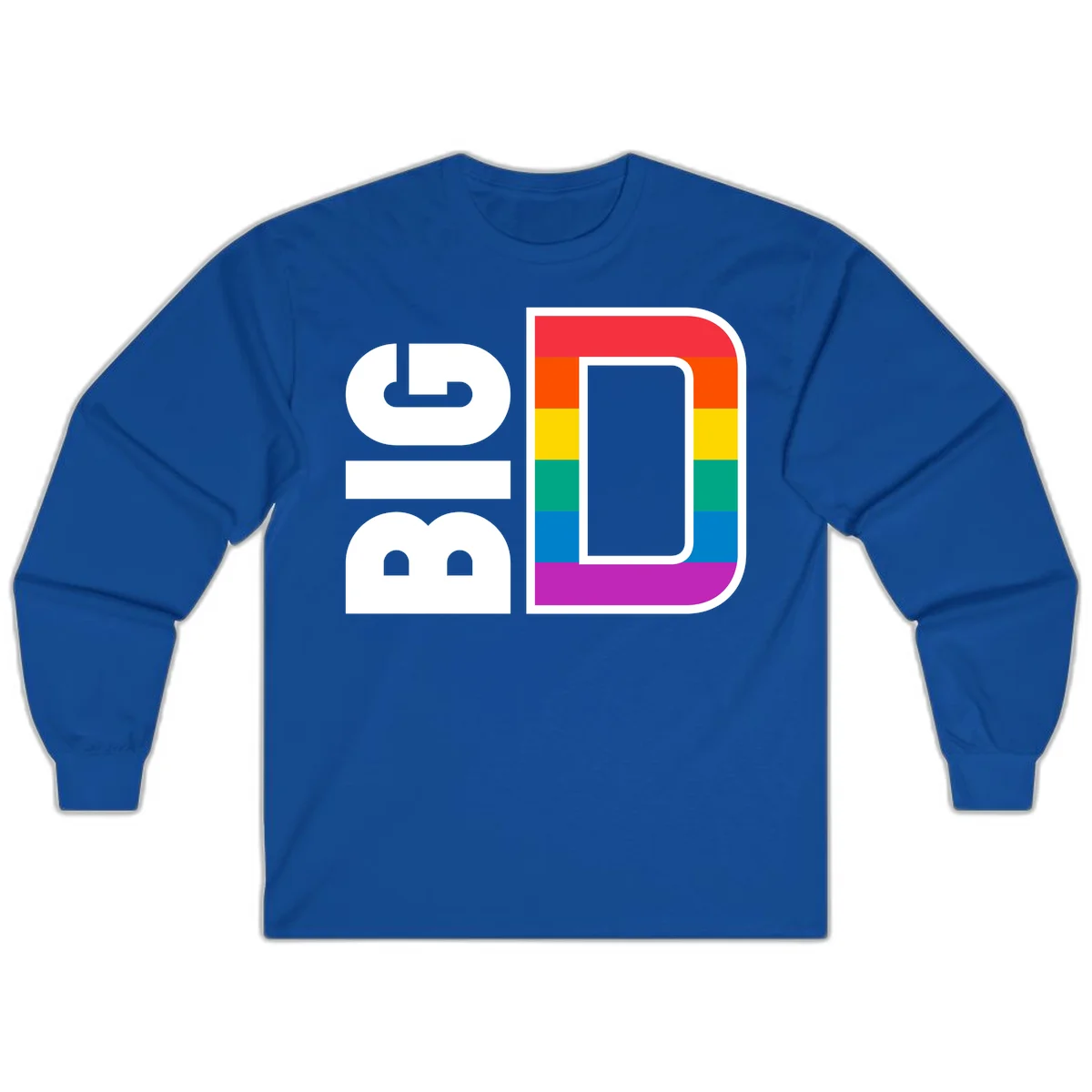 Rainbow pride flag design with rounded rectangle frame featuring red, orange, yellow, green, teal, blue, and purple stripes in Royal