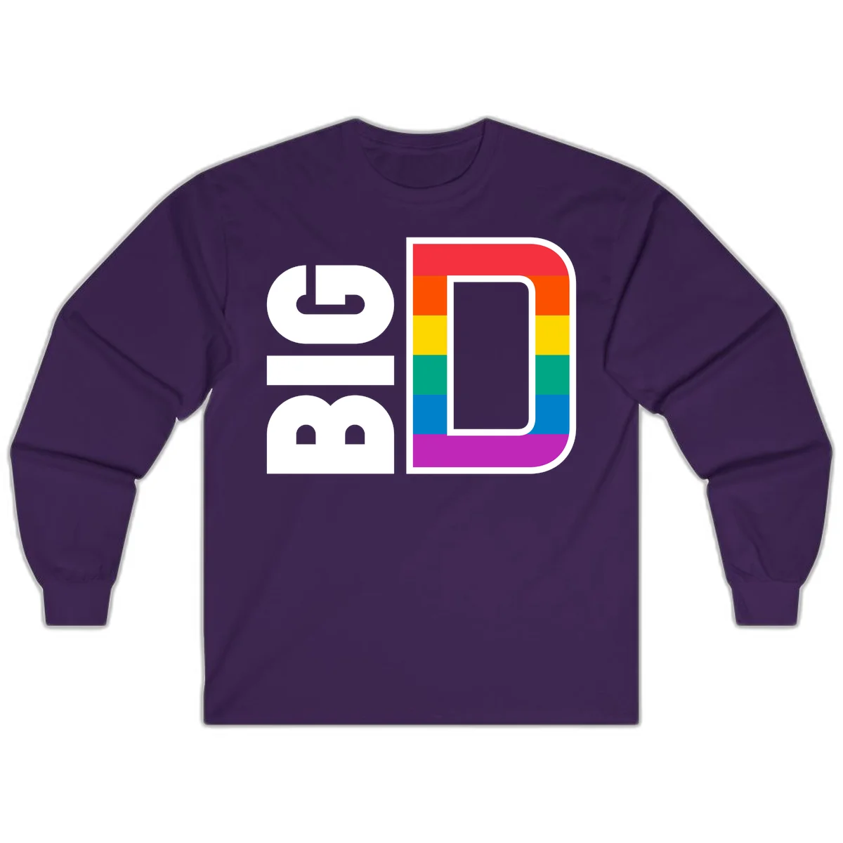 Rainbow pride flag design with rounded rectangle frame featuring red, orange, yellow, green, teal, blue, and purple stripes in Purple