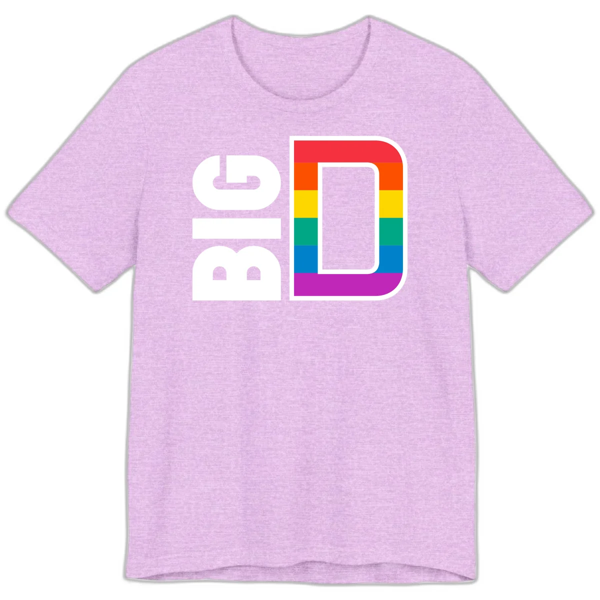 Rainbow pride flag design with rounded rectangle frame featuring red, orange, yellow, green, teal, blue, and purple stripes in Heather Prism Lilac