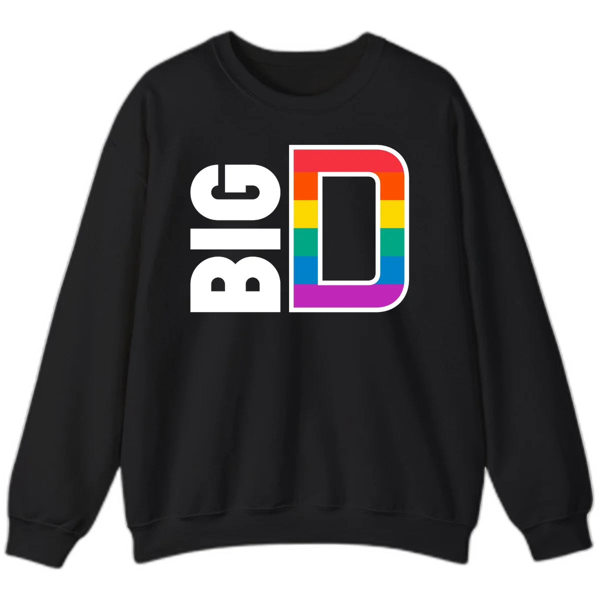 Rainbow pride flag design with rounded rectangle frame featuring red, orange, yellow, green, teal, blue, and purple stripes in Black