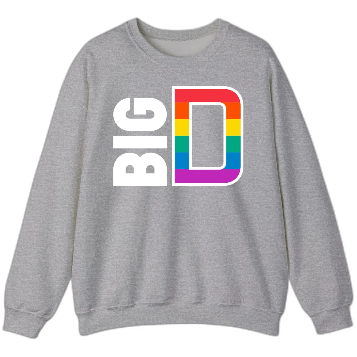 Rainbow pride flag design with rounded rectangle frame featuring red, orange, yellow, green, teal, blue, and purple stripes in Sport Grey