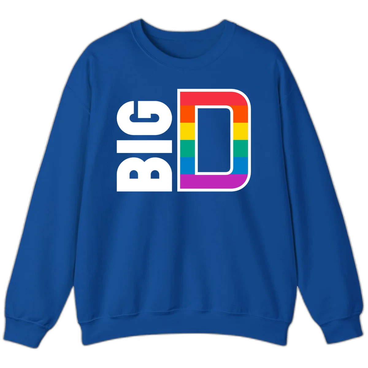 Rainbow pride flag design with rounded rectangle frame featuring red, orange, yellow, green, teal, blue, and purple stripes in Royal