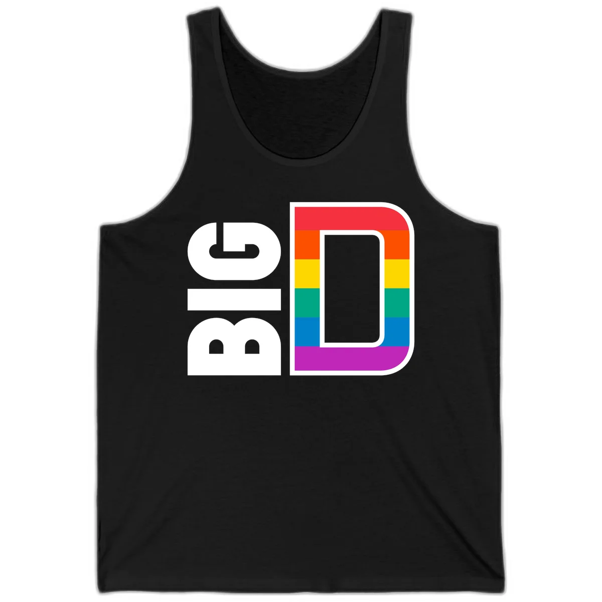 Rainbow pride flag design with rounded rectangle frame featuring red, orange, yellow, green, teal, blue, and purple stripes in Black