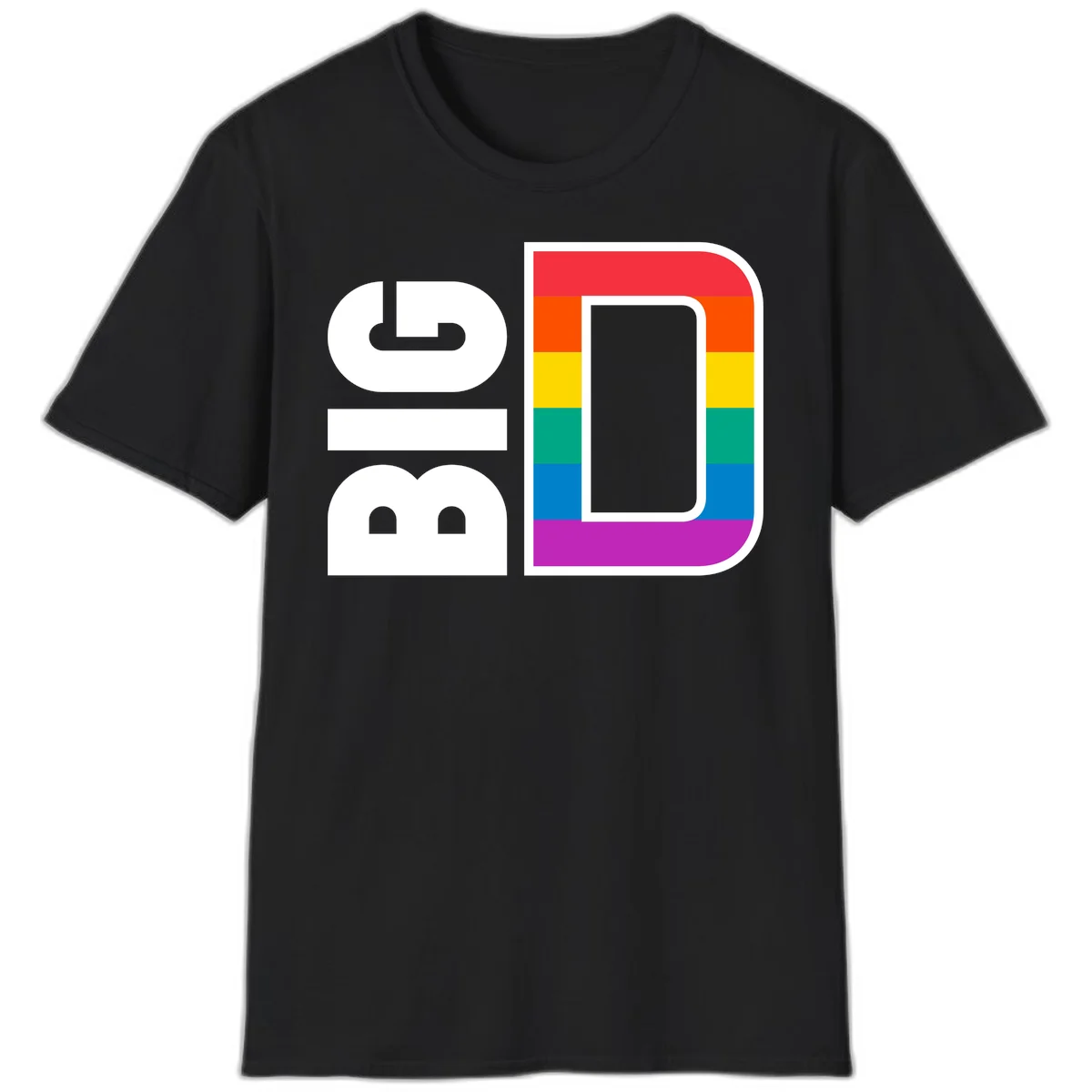 Rainbow pride flag design with rounded rectangle frame featuring red, orange, yellow, green, teal, blue, and purple stripes in Black