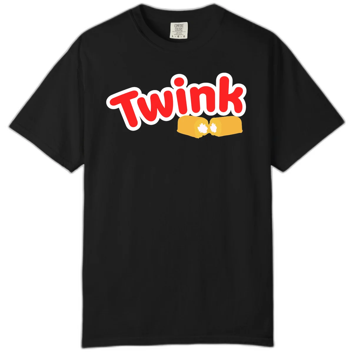 Red 'TWINK' text with white outline above two gold fists bumping together in celebration in Black