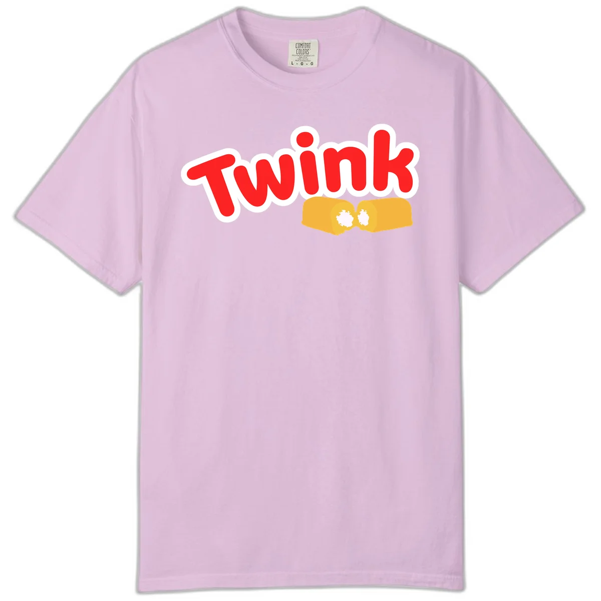 Red 'TWINK' text with white outline above two gold fists bumping together in celebration in Orchid