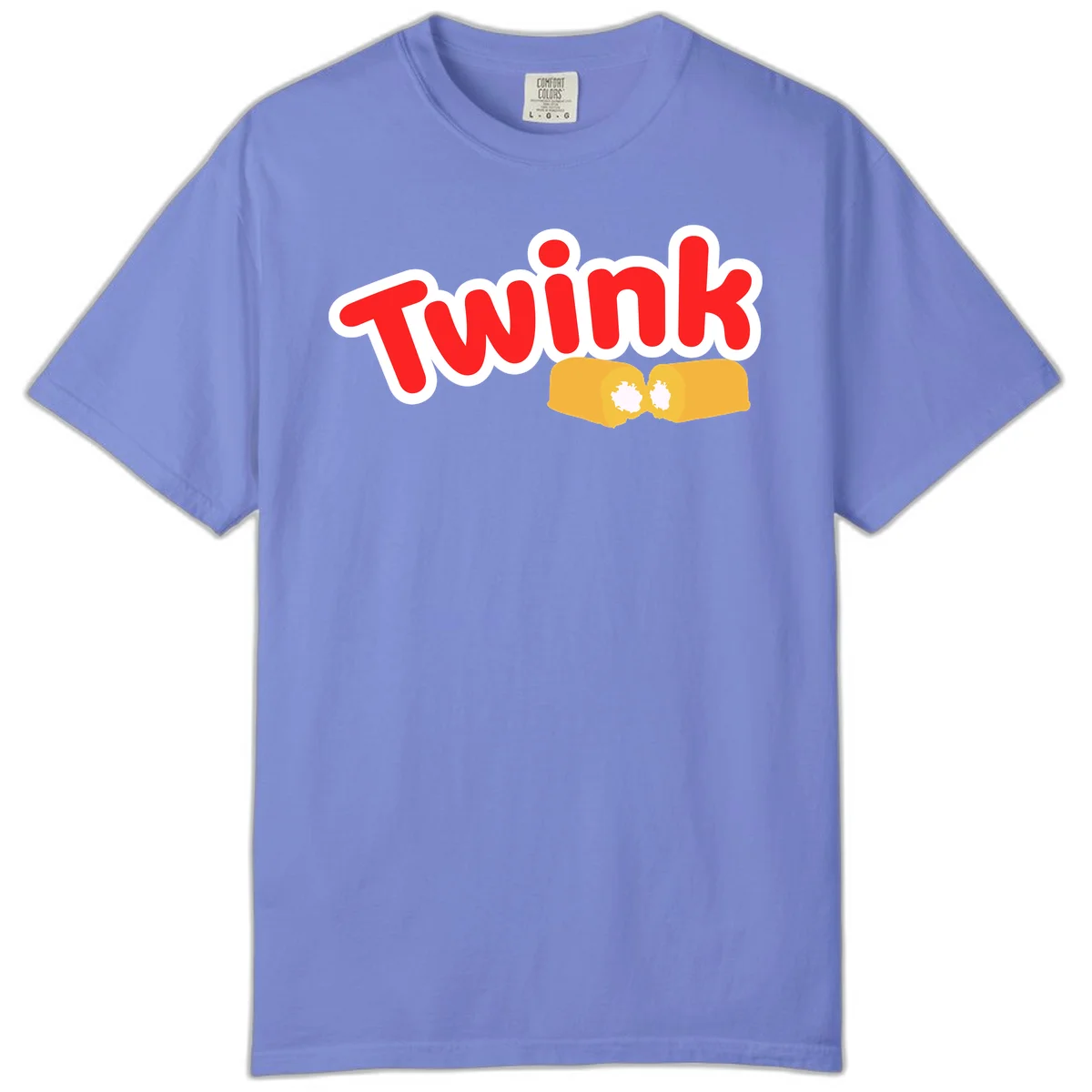 Red 'TWINK' text with white outline above two gold fists bumping together in celebration in Flo Blue