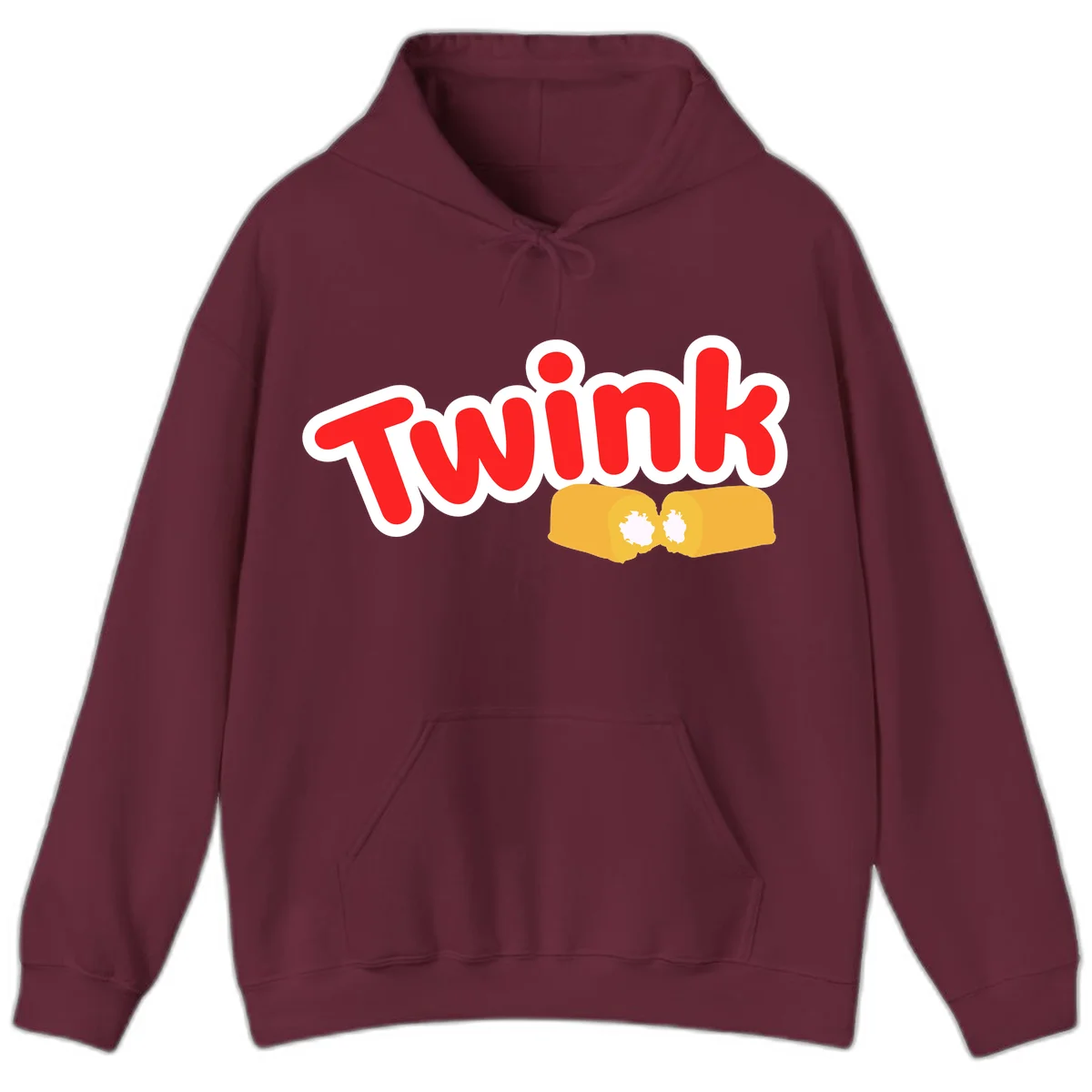 Red 'TWINK' text with white outline above two gold fists bumping together in celebration in Maroon