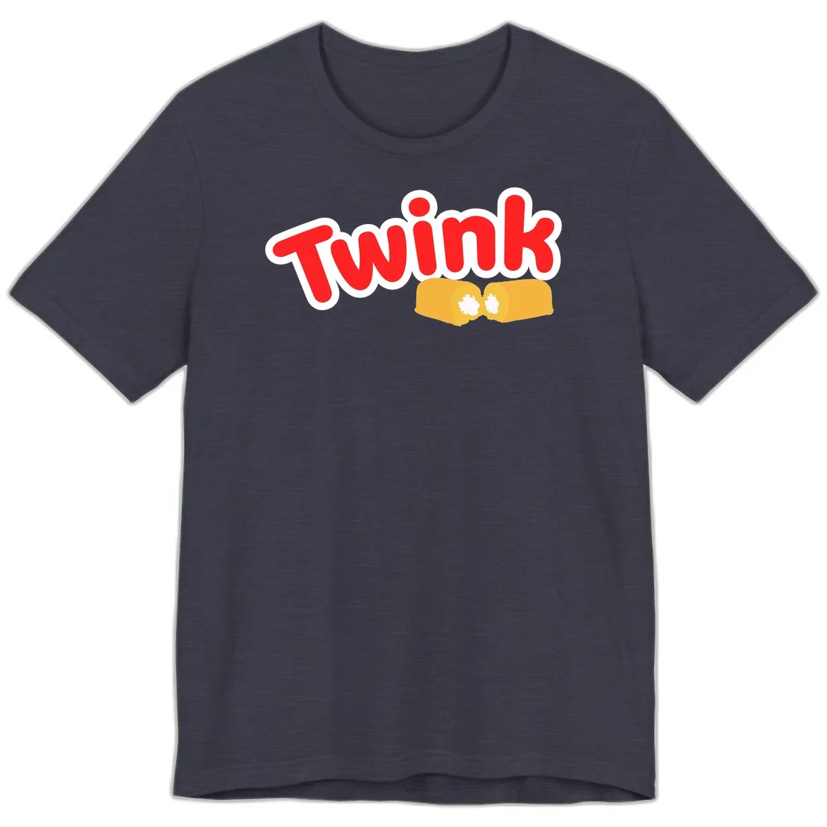 Red 'TWINK' text with white outline above two gold fists bumping together in celebration in Heather Midnight Navy