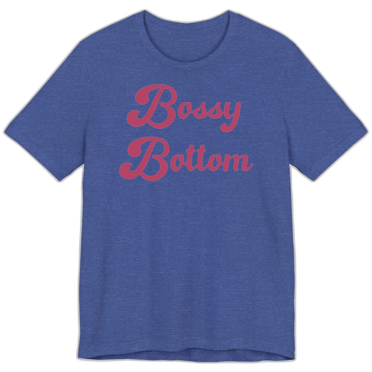 Body rhythm pride design with pink flowing lettering on gray background in Heather True Royal