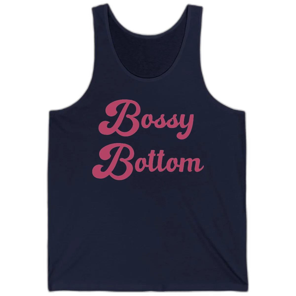 Body rhythm pride design with pink flowing lettering on gray background in Navy