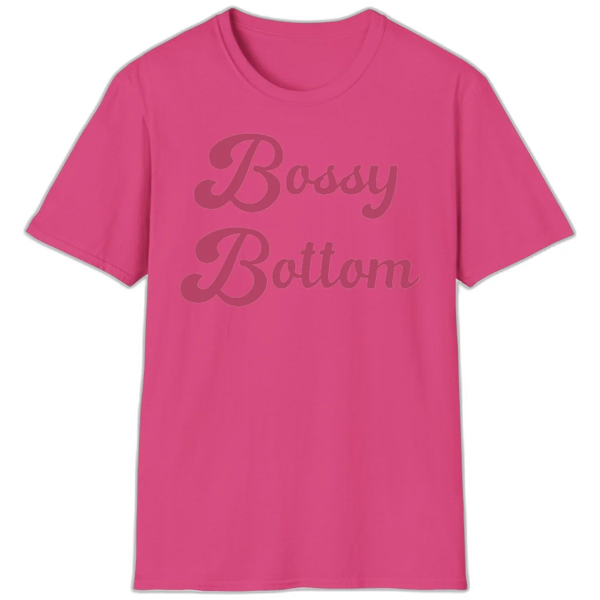 Body rhythm pride design with pink flowing lettering on gray background in Heliconia