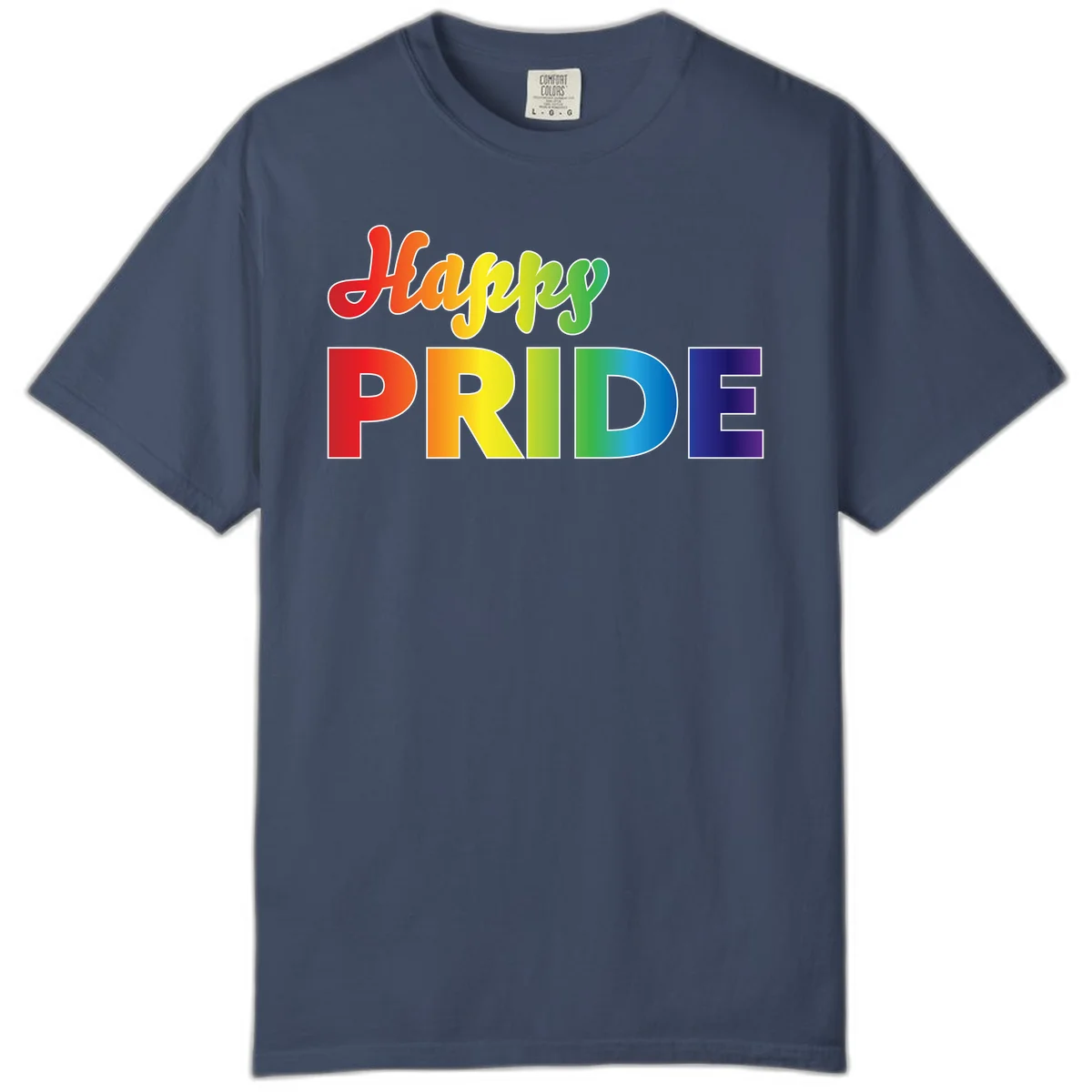 Happy pride rainbow gradient text design with colorful letters transitioning from red to purple in Midnight
