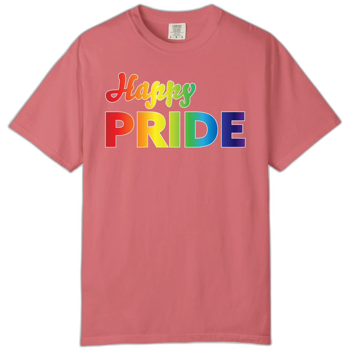 Happy pride rainbow gradient text design with colorful letters transitioning from red to purple in Watermelon
