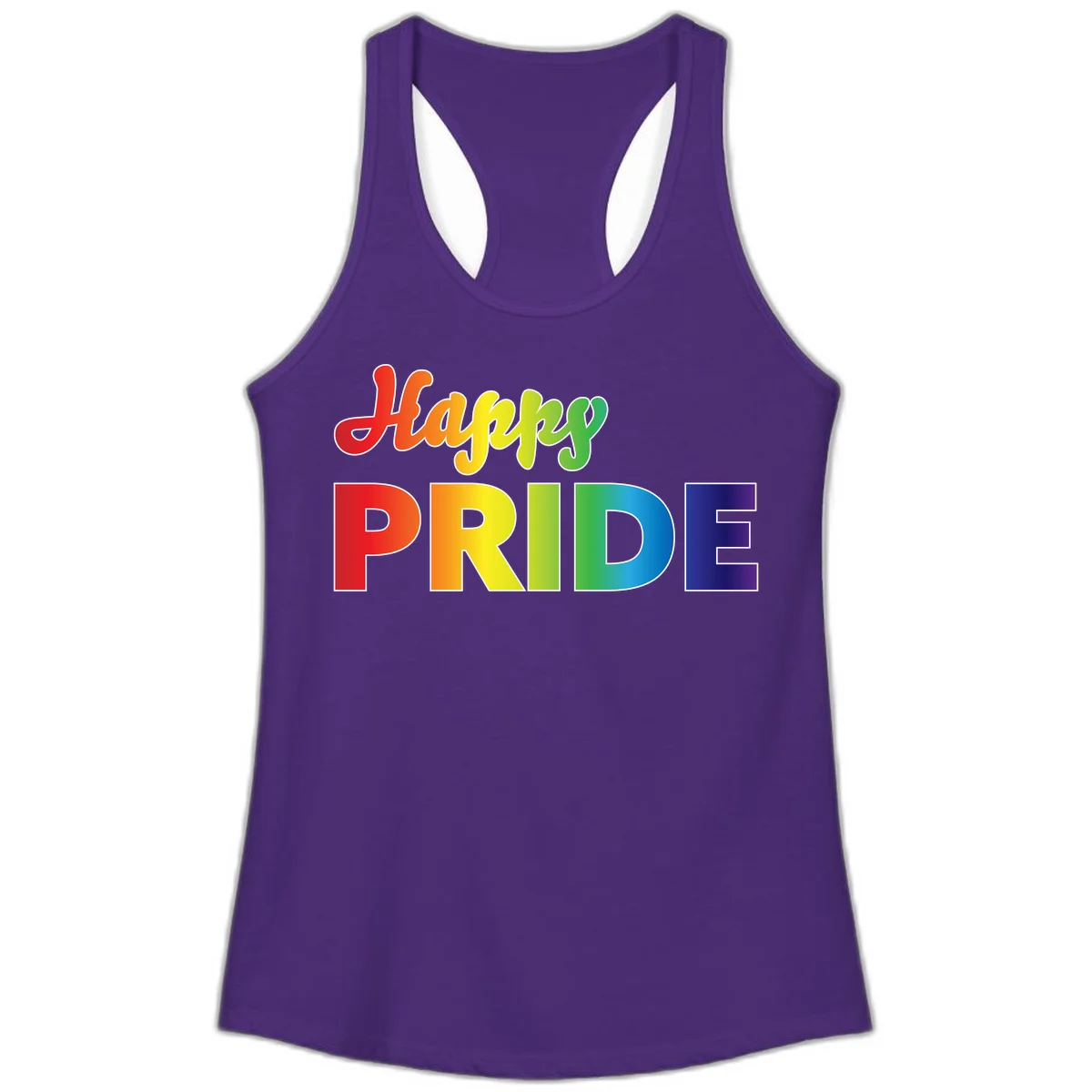 Happy pride rainbow gradient text design with colorful letters transitioning from red to purple in Solid Purple Rush