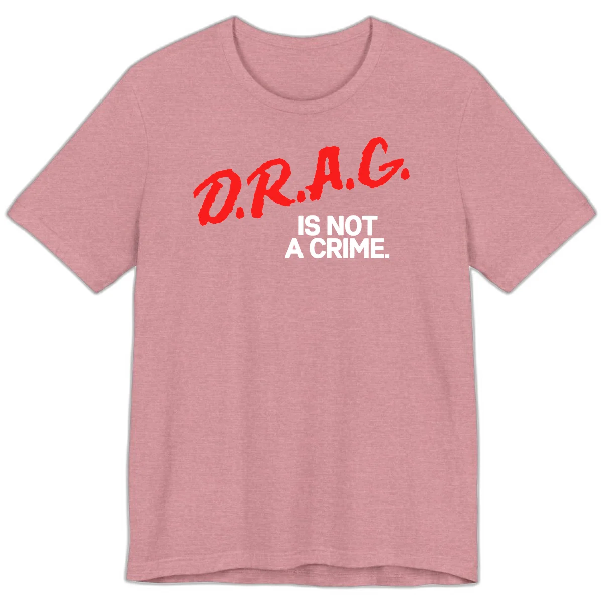 Bold red LGBTQ+ letters with white text reading 'IS NOT A CRIME' on gray background, pride statement design. in Heather Orchid