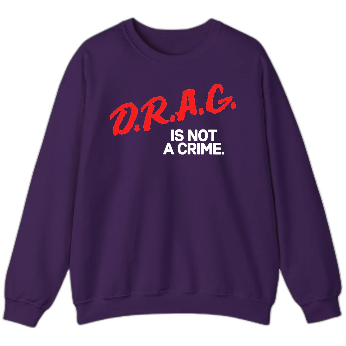 Bold red LGBTQ+ letters with white text reading 'IS NOT A CRIME' on gray background, pride statement design. in Purple