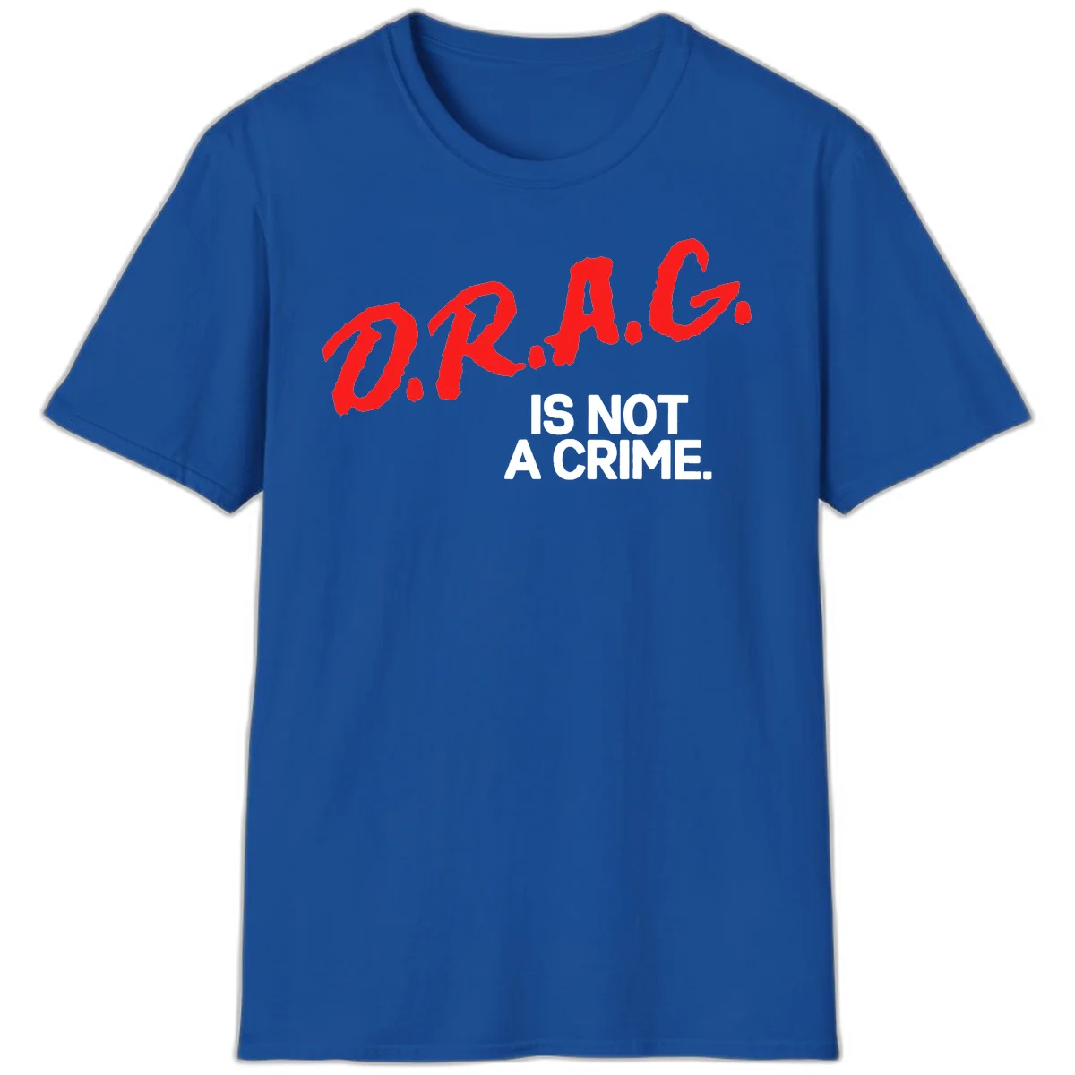 Bold red LGBTQ+ letters with white text reading 'IS NOT A CRIME' on gray background, pride statement design. in Royal