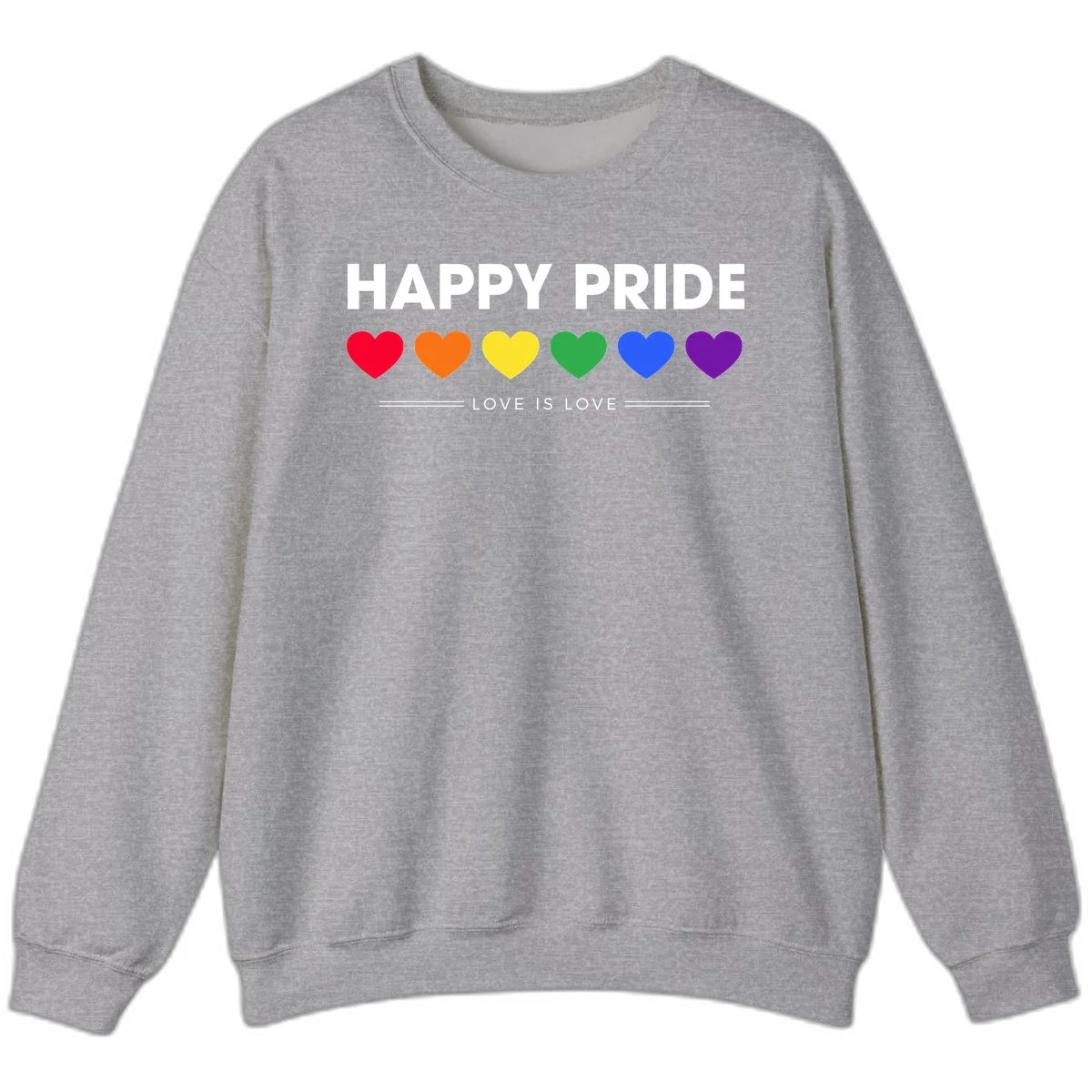 Love is love pride design with six colorful rainbow hearts and celebratory text on gray background in Sport Grey