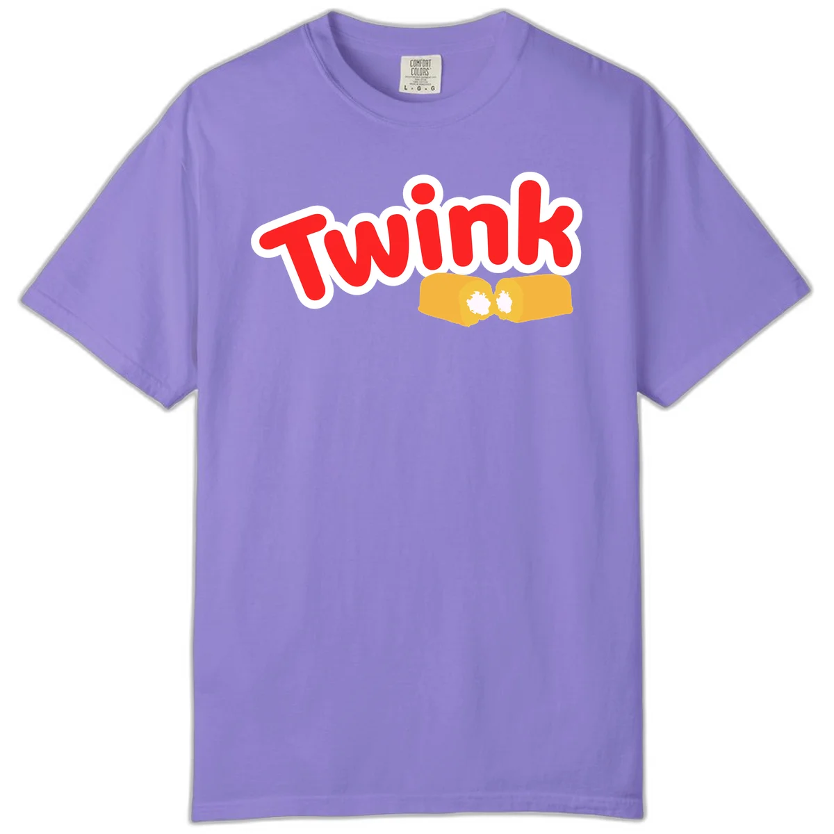 Red 'Twink' text with white outline above two yellow fists bumping together with white highlights, comic book style pride design in Violet
