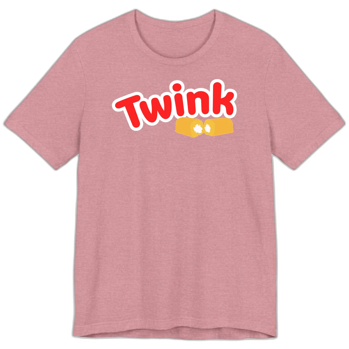 Red 'Twink' text with white outline above two yellow fists bumping together with white highlights, comic book style pride design in Heather Orchid
