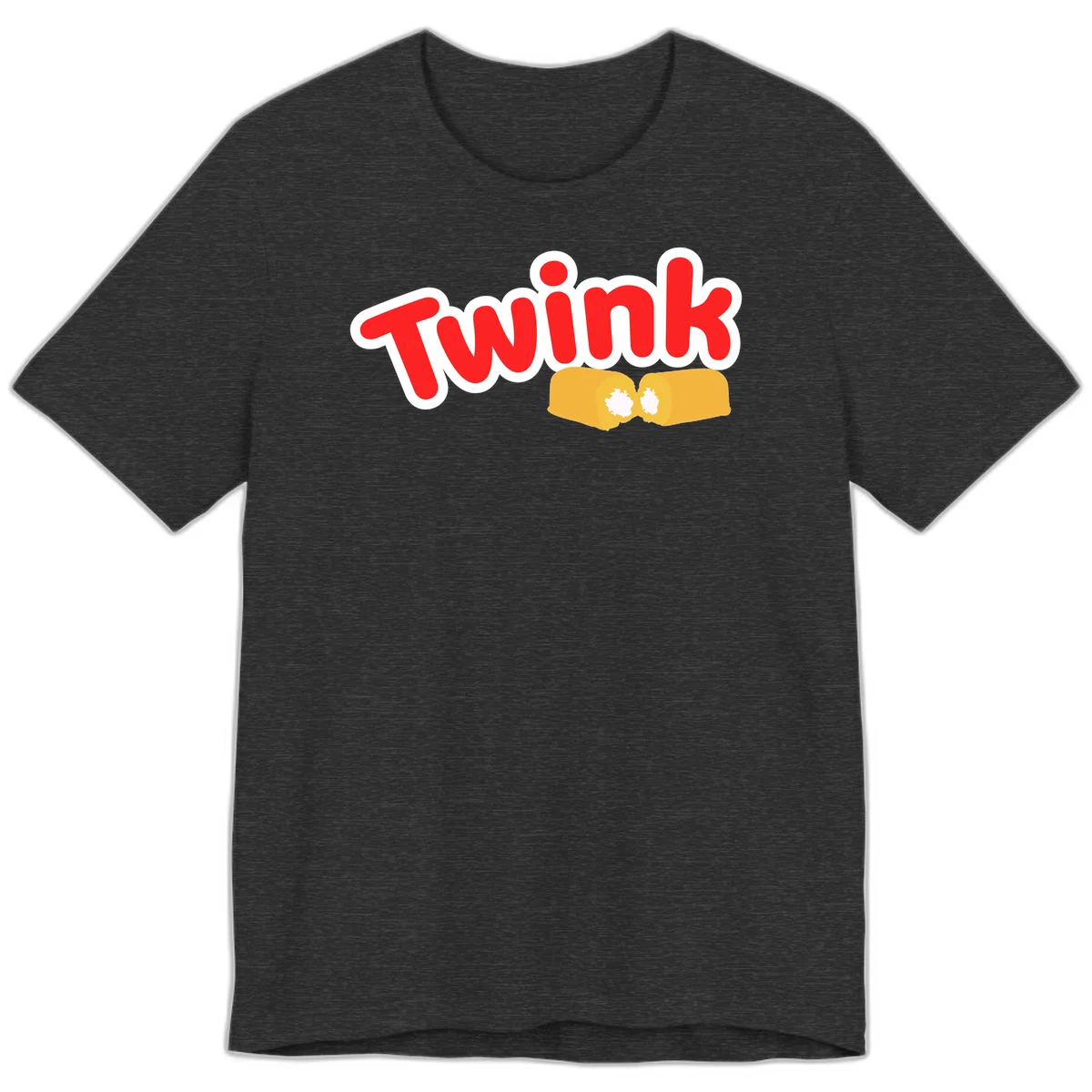 Red 'Twink' text with white outline above two yellow fists bumping together with white highlights, comic book style pride design in Dark Grey Heather