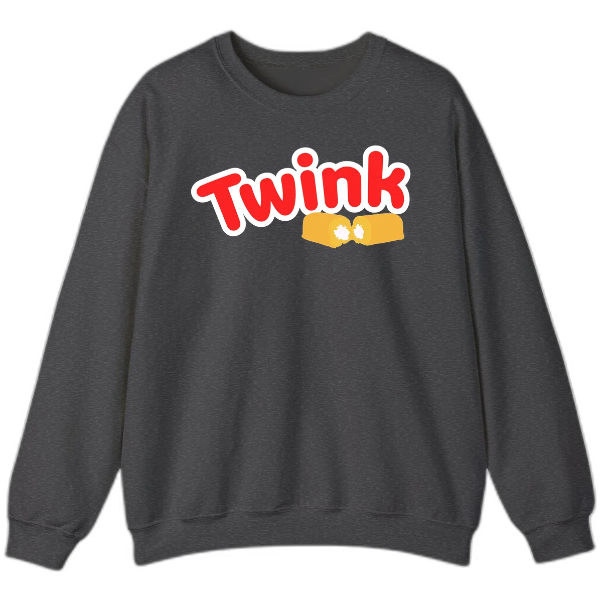 Red 'Twink' text with white outline above two yellow fists bumping together with white highlights, comic book style pride design in Dark Heather