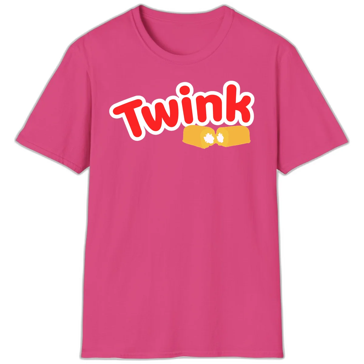 Red 'Twink' text with white outline above two yellow fists bumping together with white highlights, comic book style pride design in Heliconia