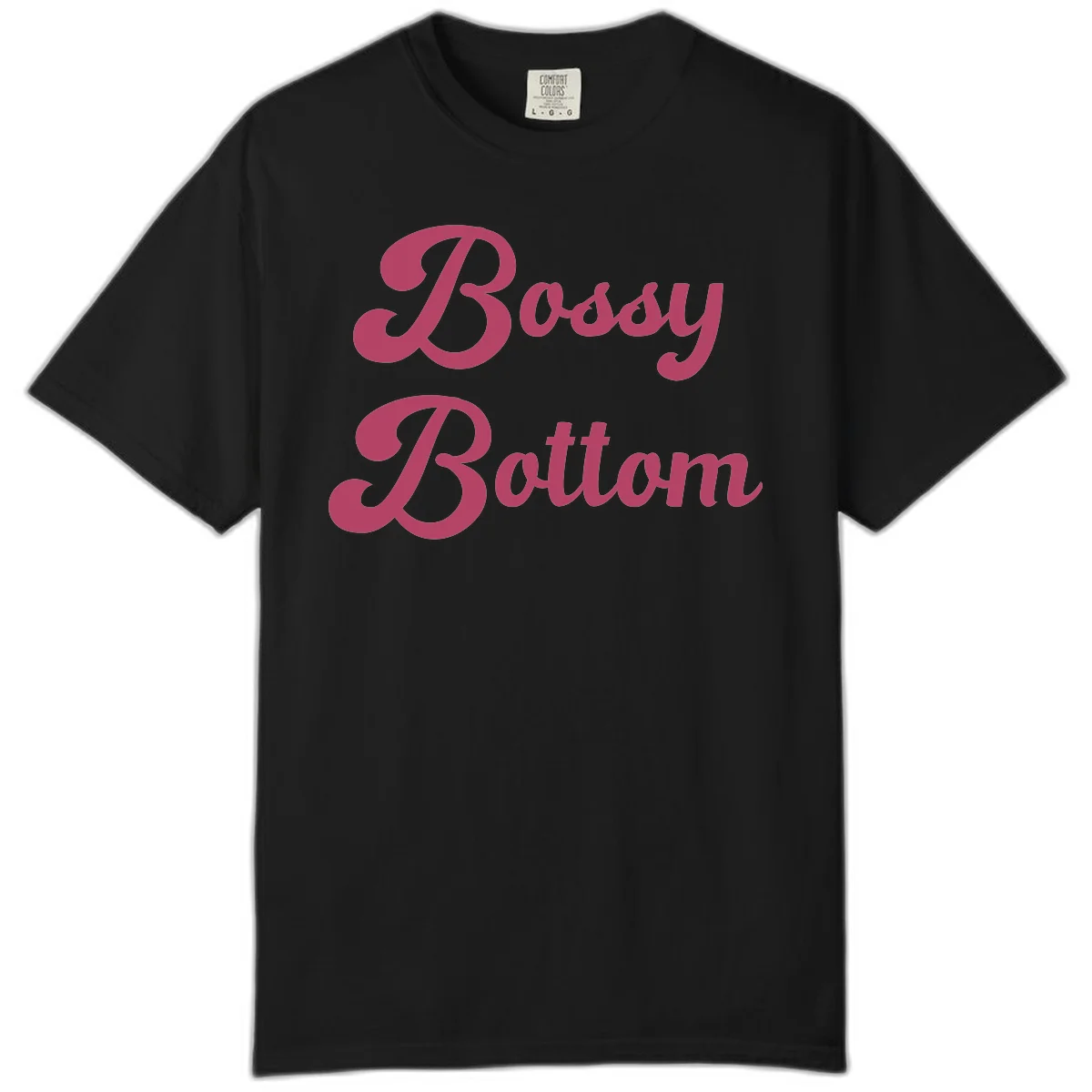 Body Rocking pride design in pink lettering with flowing, decorative typography on gray background in Black