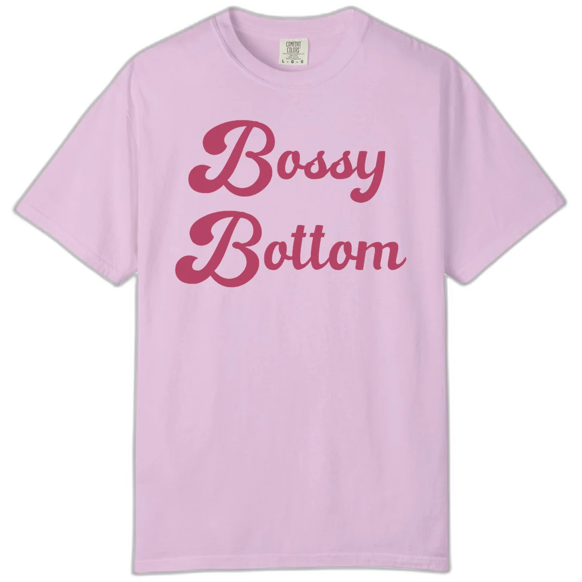 Body Rocking pride design in pink lettering with flowing, decorative typography on gray background in Orchid